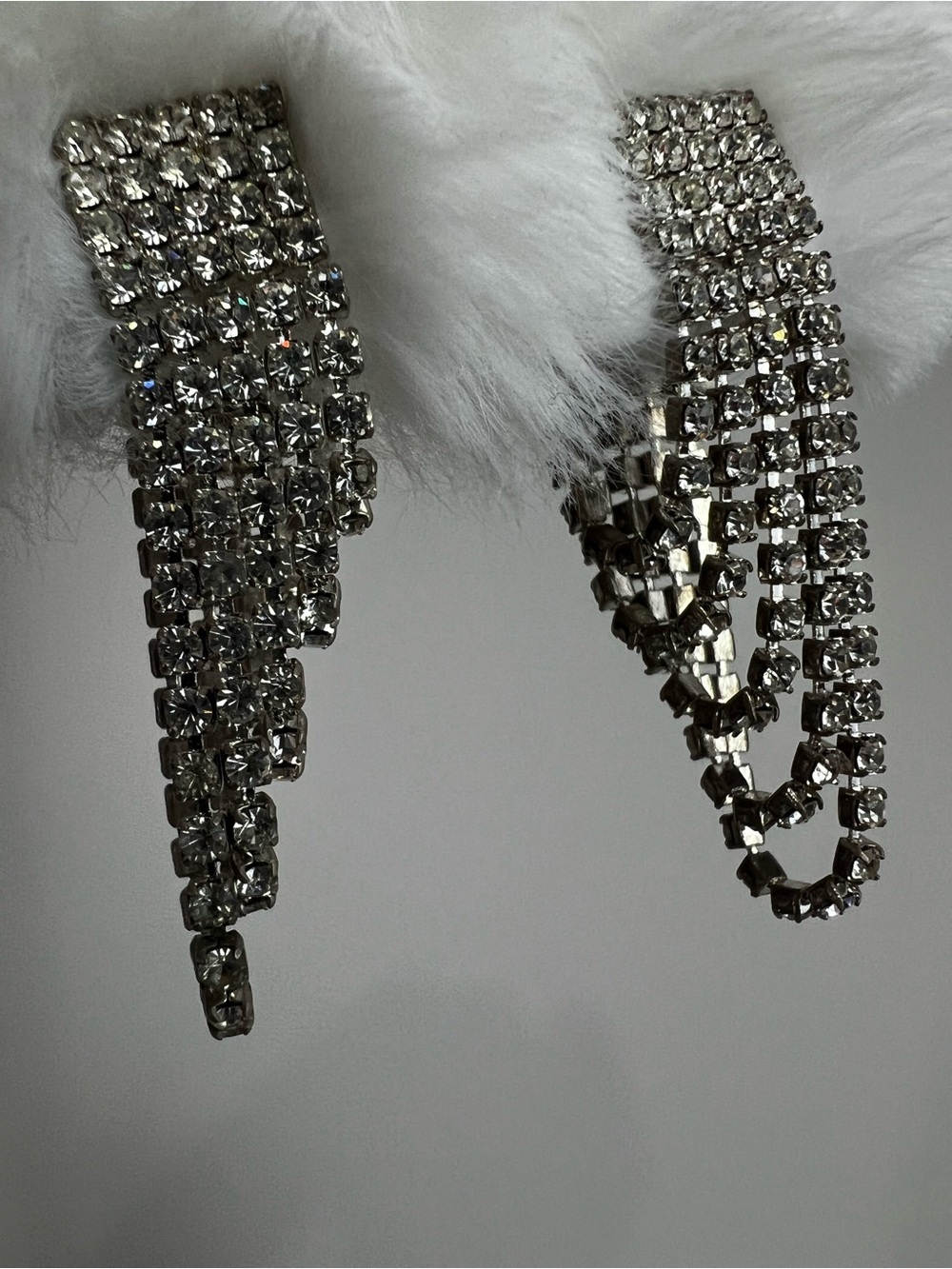 Vintage Rhinestone Waterfall Tassel Clip On Earrings Silver Tone